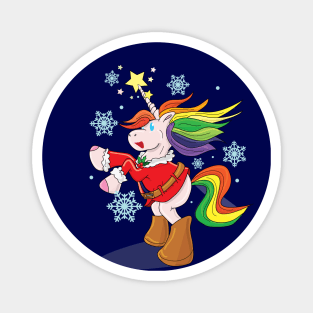 Rainbow unicorn in Santa outfit Magnet